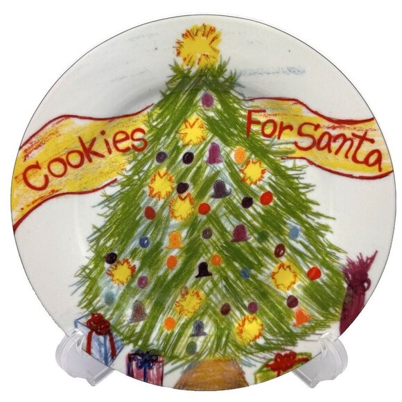 Christmas Village‎ Kids Collection Cookie Plate Green Tree Ceramic Collectible - Picture 1 of 5